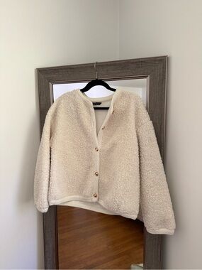 Cozy Cream Sherpa Button-Front Jacket Size Large